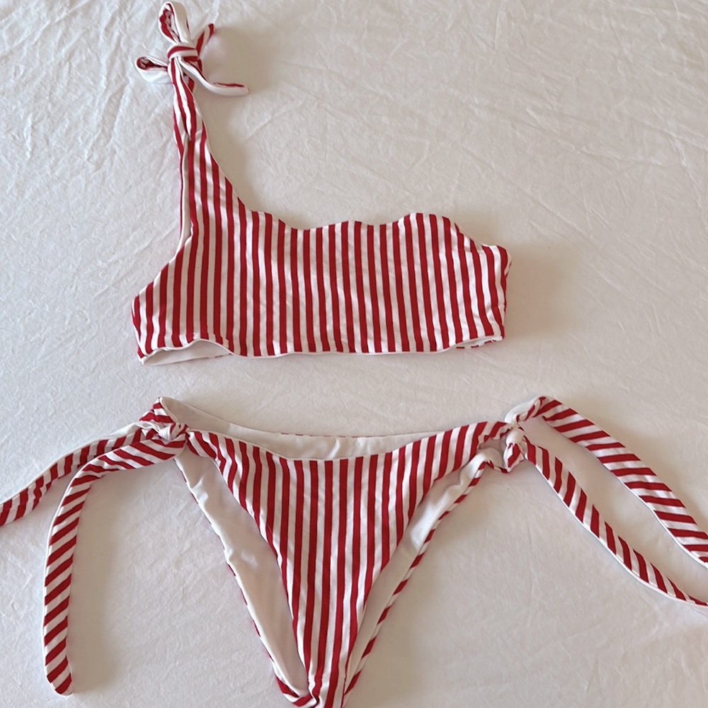Superdown Red and White Stripes Bikini Set
